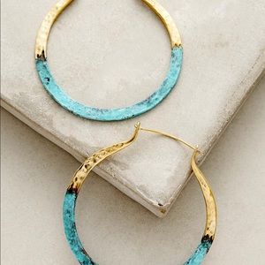 Anthropologie gold-toned and turquoise hoops